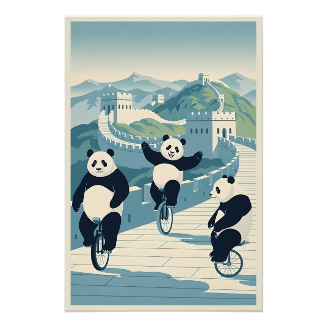Póster Pandas engraçados na China (Frente)