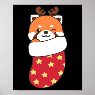 Poster Pandas Vermelhas Bonitas Em Meias De Natal Para O 