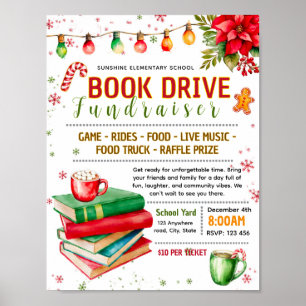 Poster Panfleto de campanha de doação de livros de Natal
