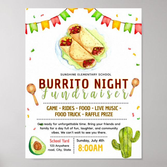 Poster Panfleto de captação de recursos de burrito editáv (Frente)