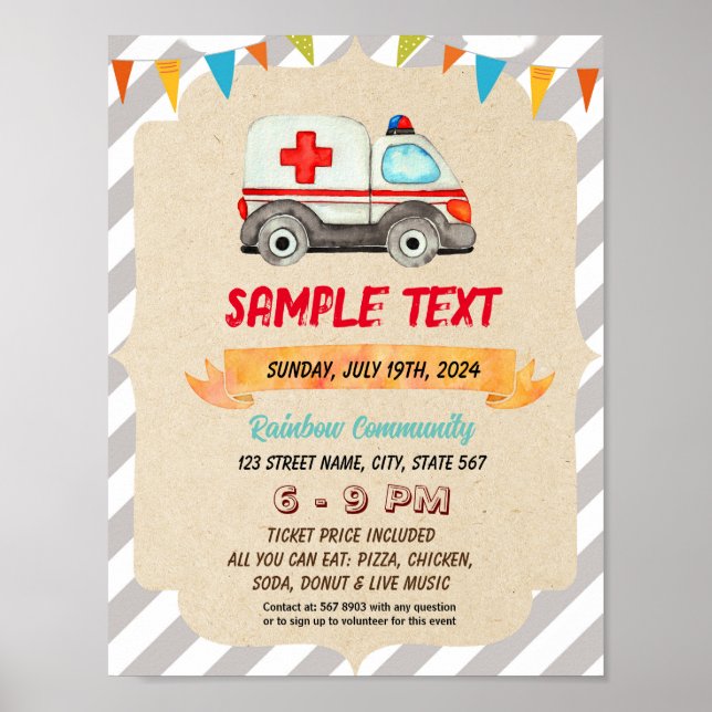 Poster Panfleto de tema de Ambulância fofa editável (Frente)