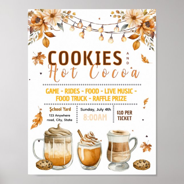 Poster Panfleto editável de biscoitos e cacau de outono (Frente)