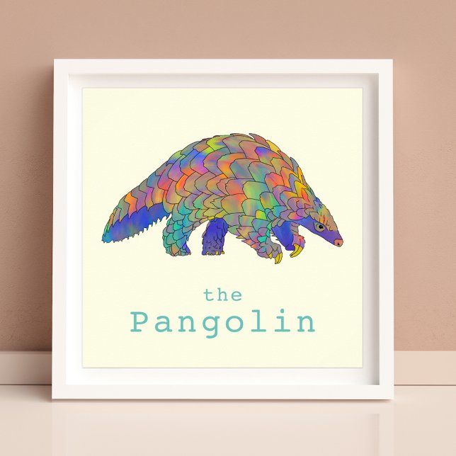 Poster Pangolina branca e colorida arte animal (Pangolin colorful watercolor animal art poster )