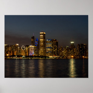 Póster Pano de Chicago Skyline Noite