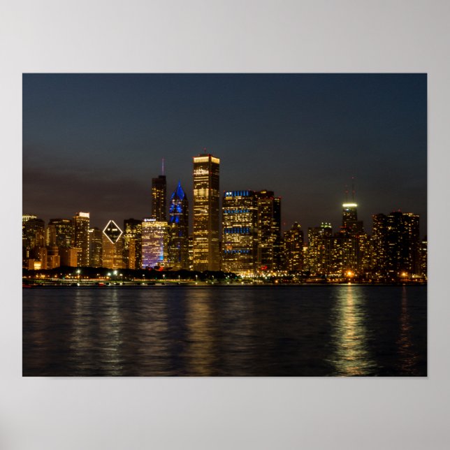 Póster Pano de Chicago Skyline Noite (Frente)