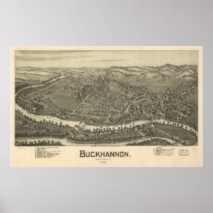 Poster Panorama antigo de Buckhannon West Virginia 1889