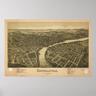 Póster Panorama antigo de Connellsville Pensilvânia 1897