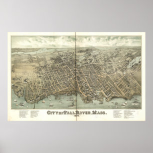 Póster Panorama antigo de Fall River Massachusetts 1877