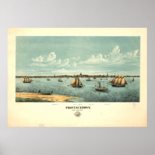 Poster Panorama antigo de Provincetown Massachusetts 1877