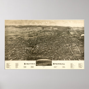 Póster Panorama antigo de Saratoga Springs New York 1888