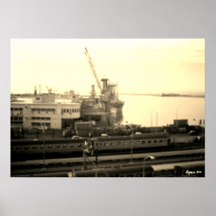 Poster Panorama antigo do porto de Argel na Argélia