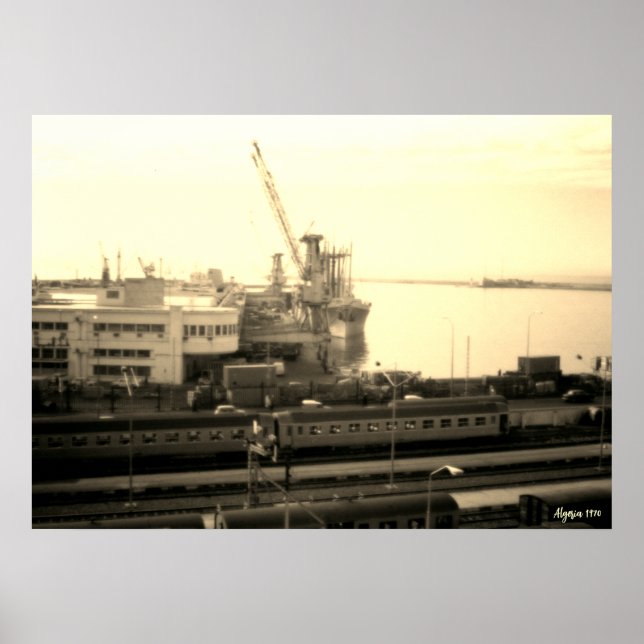 Poster Panorama antigo do porto de Argel na Argélia (Frente)