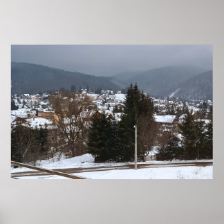 Poster Panorama da Aldeia de Inverno - Paisagem Rural Rom