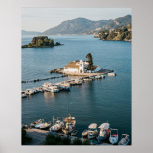 Poster Panorama da Cidade de Corfu Mosteiro Vlacherna 