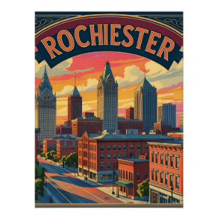 Póster Panorama da Cidade de Rochester Nova York EUA