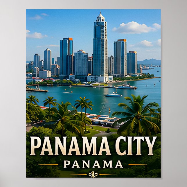 Poster Panorama da Cidade do Panamá e Maravilha do Canal (Frente)