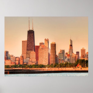 Póster Panorama da skyline de Chicago no nascer do sol