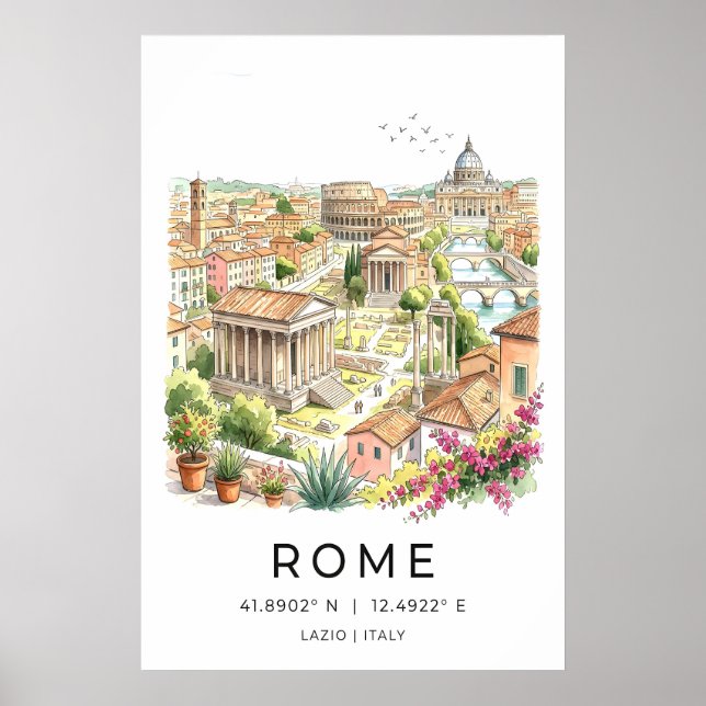 Poster Panorama da Vista Aérea de Roma com Coliseu e (Frente)
