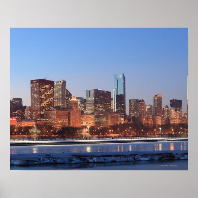 Poster Panorama de Chicago, Illinois através do lago (Frente)