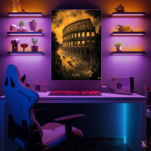 Poster Panorama de Roma - Arte em Monocromia a Carvão - U