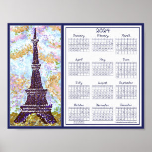 Poster Panorama de Torre Eiffel no Calendário 2024
