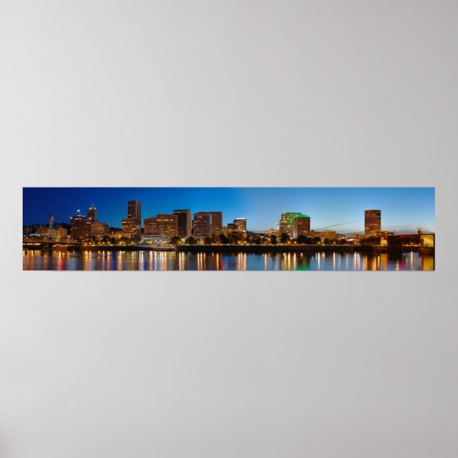 Póster Panorama do Oregon Portland à noite (Frente)