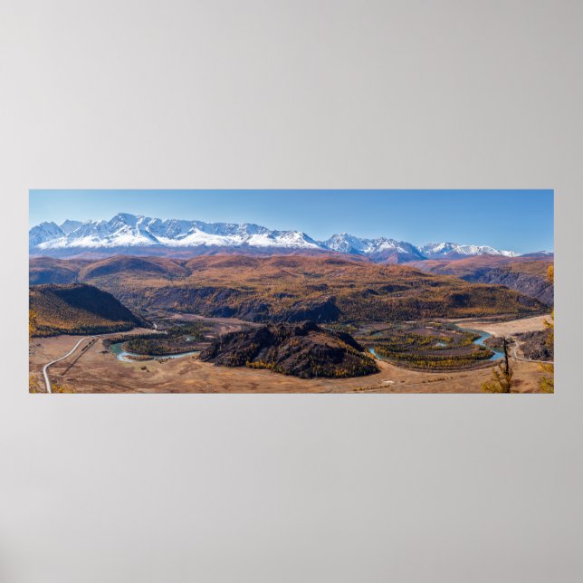 Poster Panorama Montanhas Altai e Rio Chuya. Altai. (Frente)