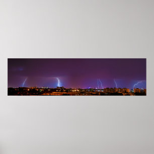 Poster Panorama of Multiple Lighting Strikes in Bucharest