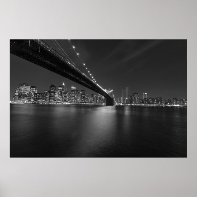 Póster Panorama Preto e Branco da Silhueta da Cidade de N (Frente)