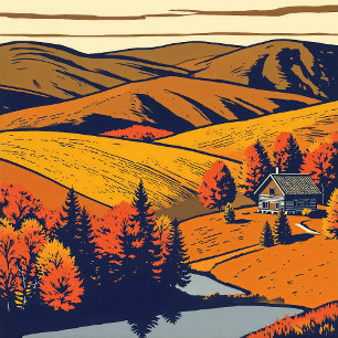 Poster Panorama Rural no Quente Pastel Cores Estilo de Pa