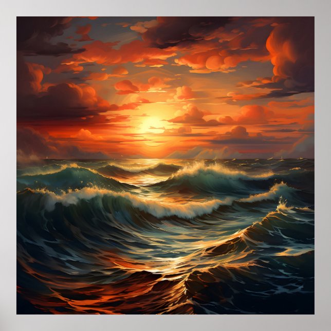 Poster Panorâmica Beach Sunset Ouro Nature Glow (Frente)