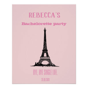 Póster Panorâmica da Festa de solteira Tema Paris Rosa