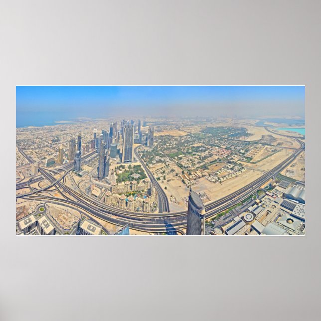 Poster Panorâmica de Dubai sobre o Burj Khalifa (Frente)