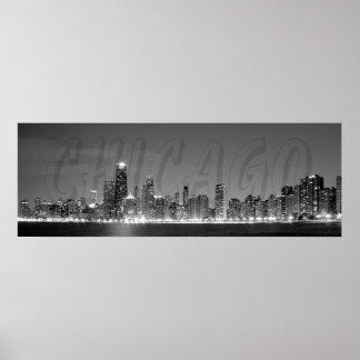 Poster Panorâmica do Skyline de Chicago à Noite