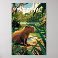 Pantanal Brasil Capivara Viagem Arte Vintage