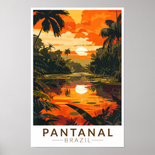 Poster Pantanal Brasil Pôr do Sol Viagem Arte Vintage