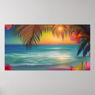 Poster Pântanos tropicais de praia areia-do-sol Flor