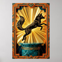 Pantera Art Déco Esbelta Silhueta Preto Dourado