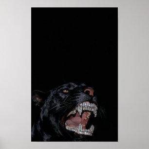 Poster Pantera com Dentes Revestidos de Diamantes