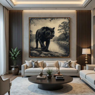 Poster Pantera na margem do rio animal poderoso