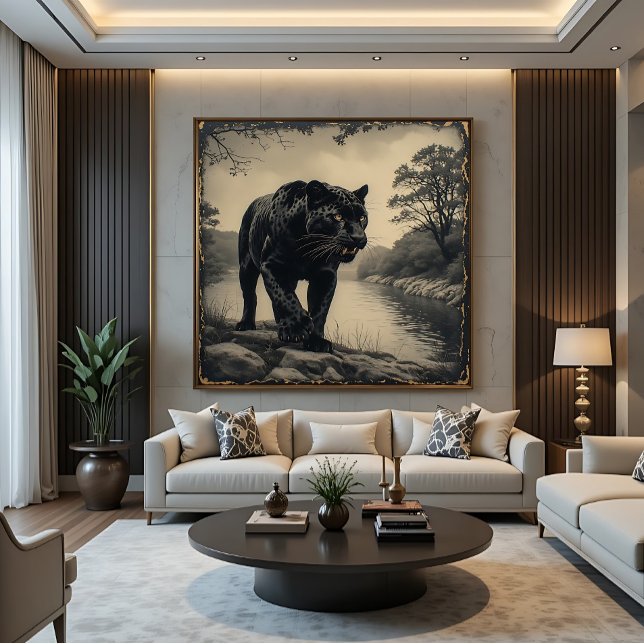 Poster Pantera na margem do rio animal poderoso (Criador carregado)