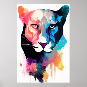 Poster Pantera Natureza Selvagem Pintura De Cor Animal