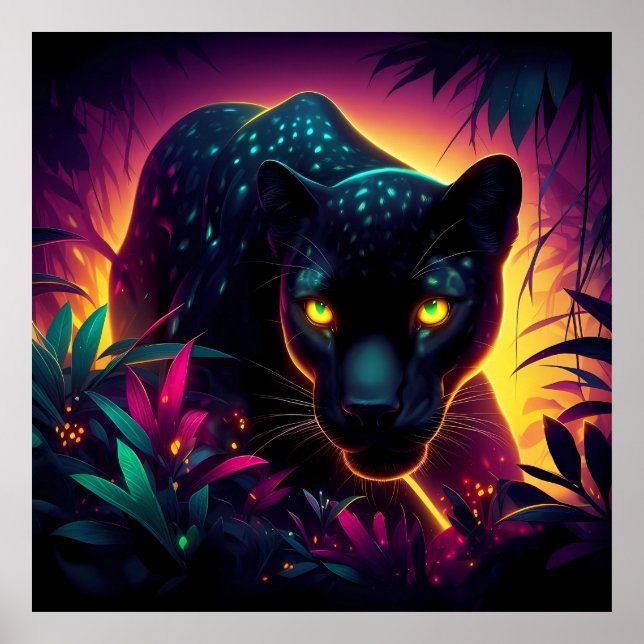 Poster Pantera Negra Cougar gato selvagem animal da selva (Frente)