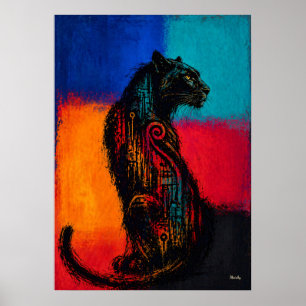 Poster Pantera Negra Expressionista em Cartaz de Campos d