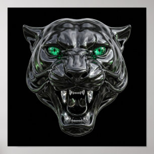 Poster Pantera Negra Gótica Líquido Cromo Olhos Esmeralda