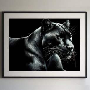 Poster Pantera Preta de Desenho do Pastel duro III