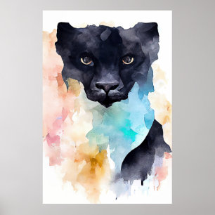 Poster Panther Black Wild Nature Watercolor Art