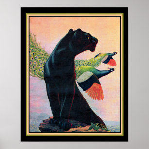 Póster Panther & Flying Peacocks Art Impressão-16x20