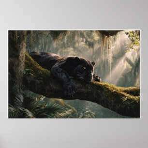 Poster Panther Negro Descansando em Galho em Floresta Den