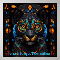 Panther Preto Majestoso Arte Mosaica De Vidro Obti